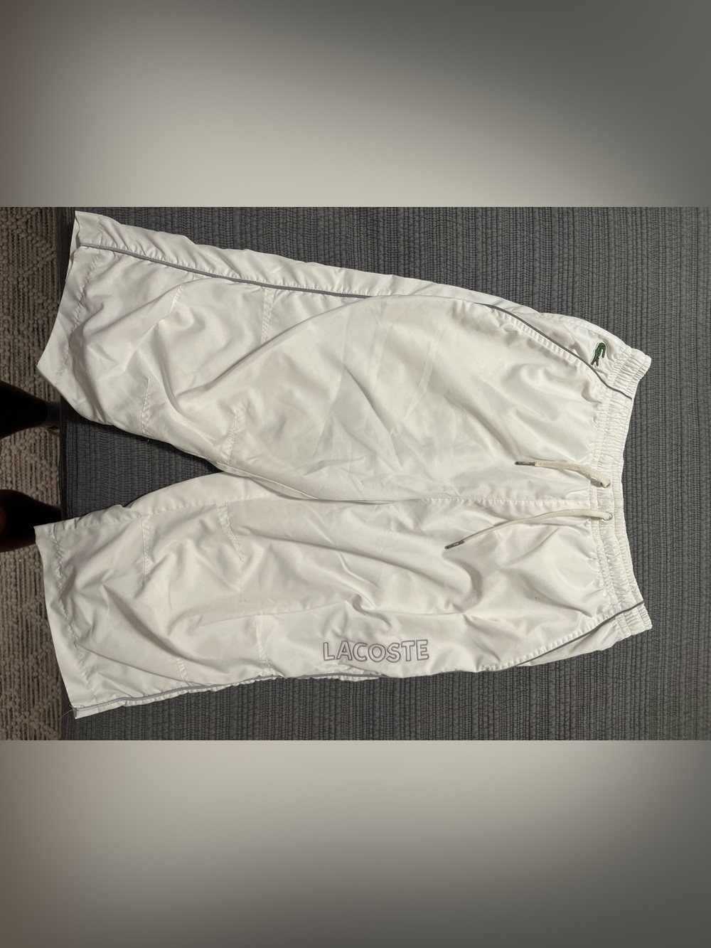 Lacoste Men's White Long Athletic Shorts/ Capri Pants - Elastic Waist